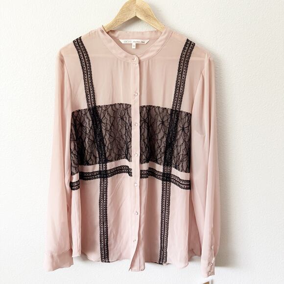 RACHEL ROY | Nude Lace blouse Semi-sheer Clear Button Top Down | Size XL - Picture 1 of 6